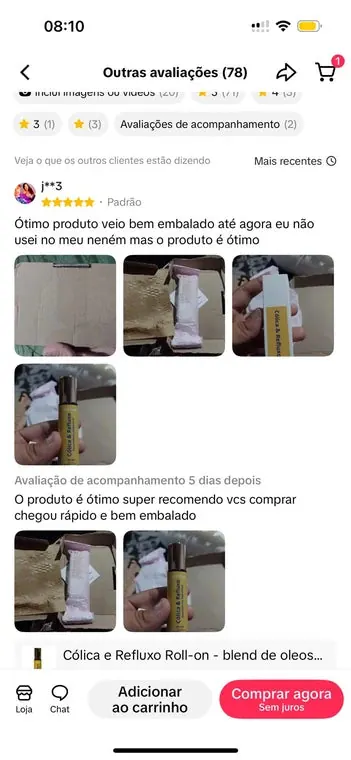 Avaliação de cliente com fotos do produto